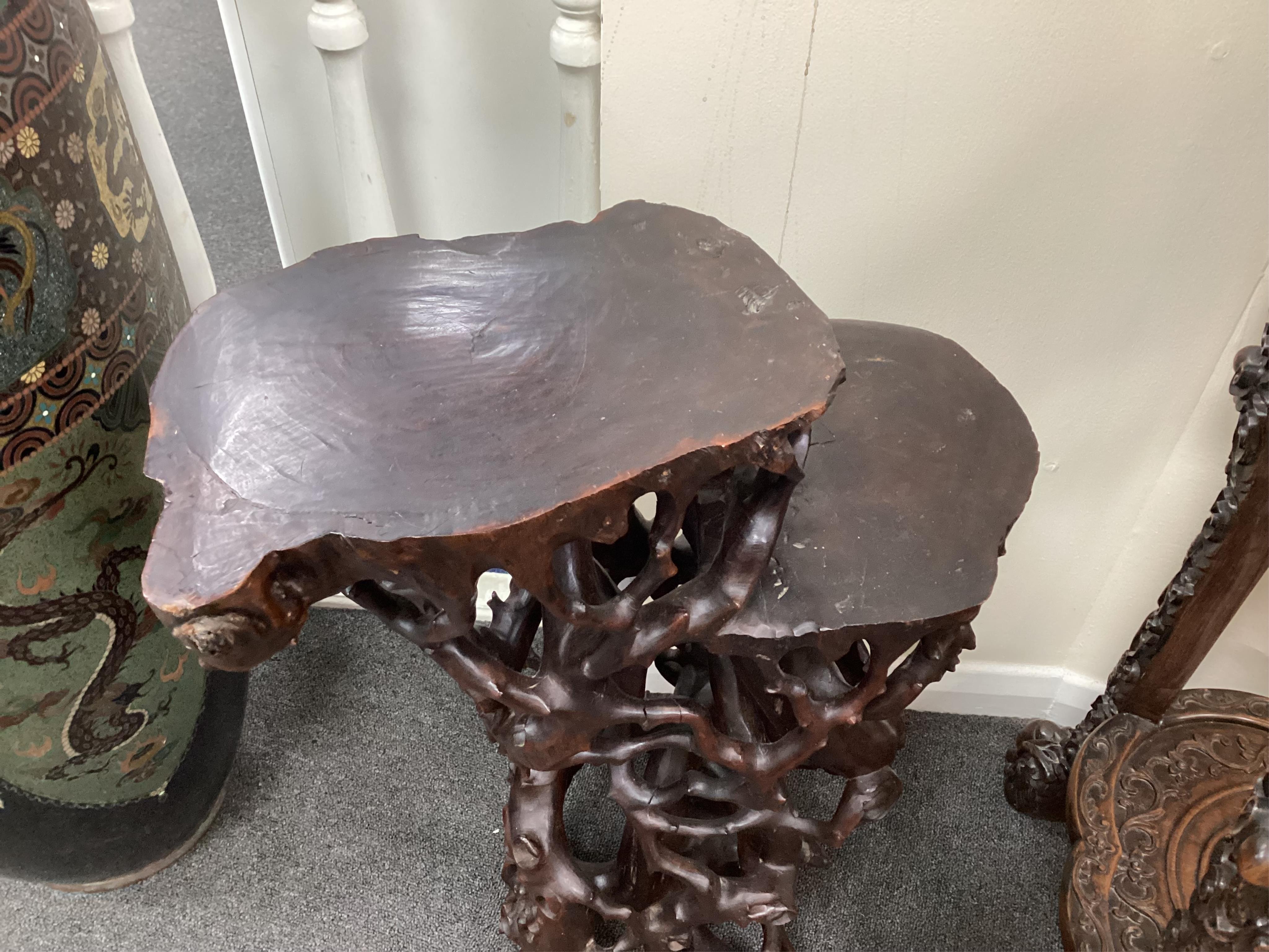 A Chinese rootwood tiered stand, 19th century